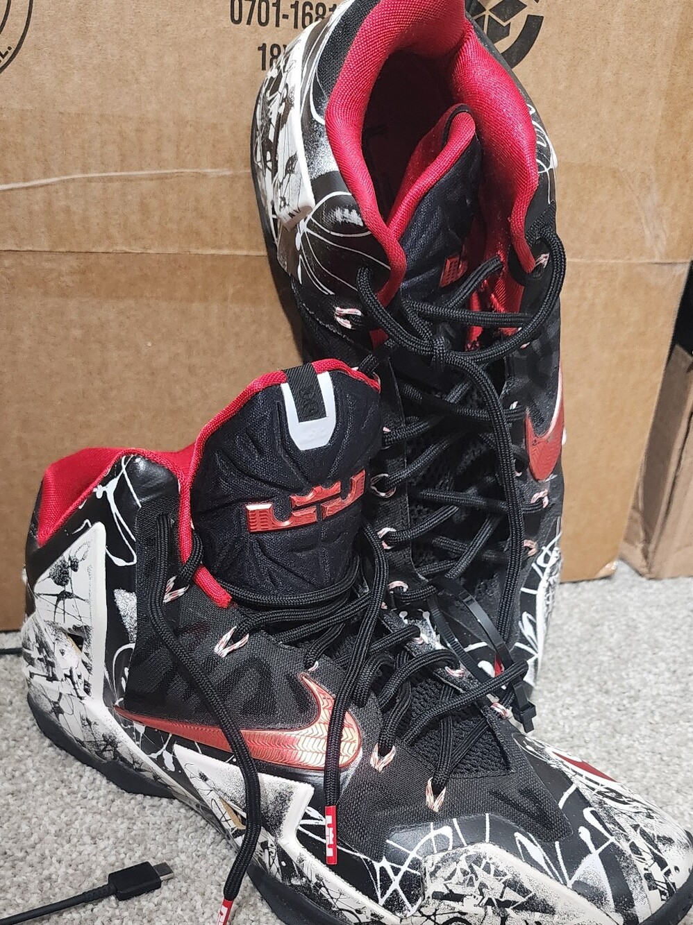 Nike Black, Red and White High-Top Athletic Basketball Shoes